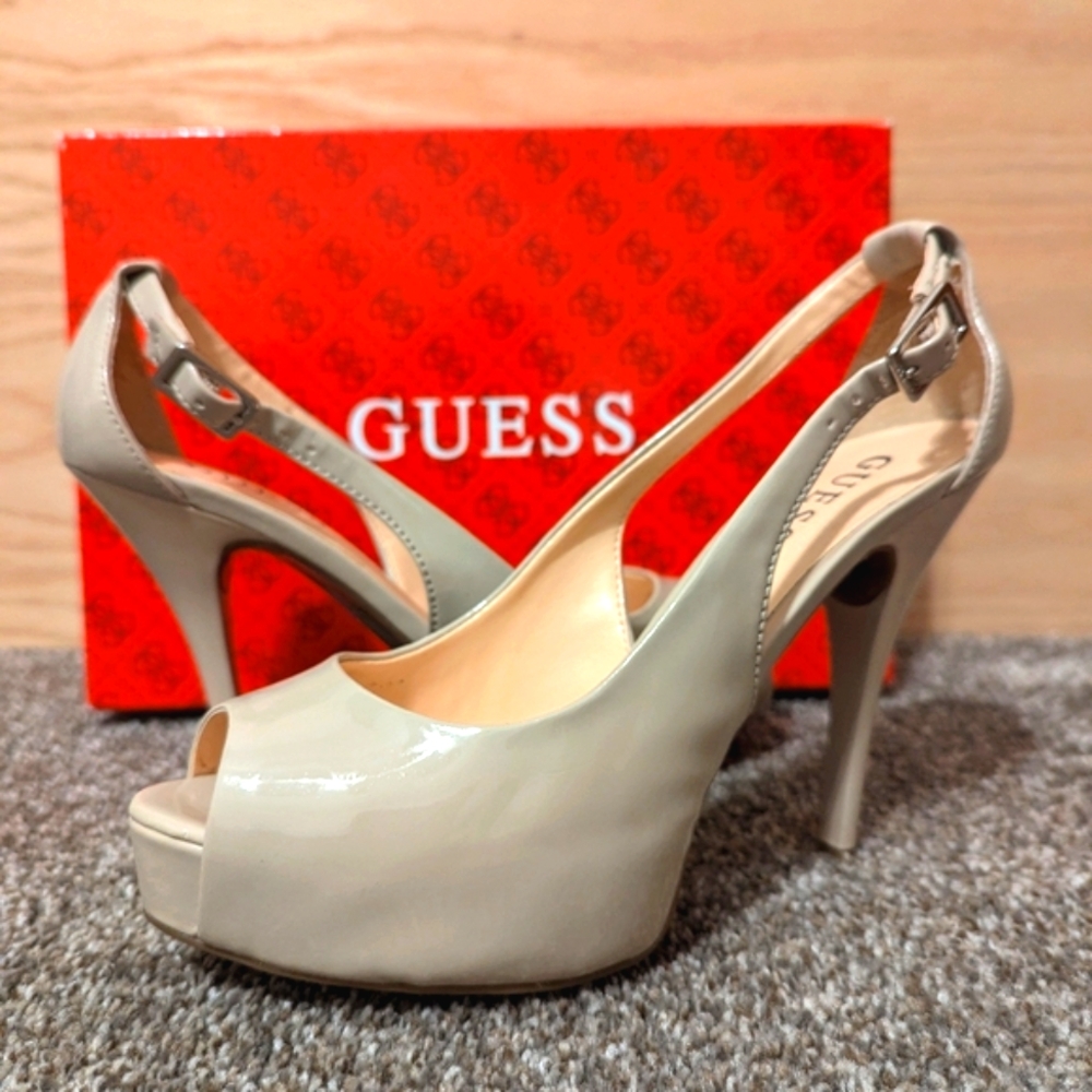 Guess beige peeptoe pumps size 6.5